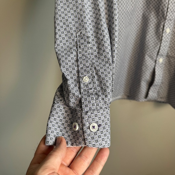 Con.Struct Men's Geometric Long Sleeve Button Up Casual Shirt 15.5 Flip Cuffs - Picture 2 of 16